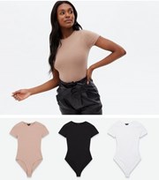 New Look 3 Pack Black Camel and White Crew Neck Bodysuits
